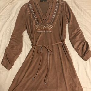 Embroidered suede dress